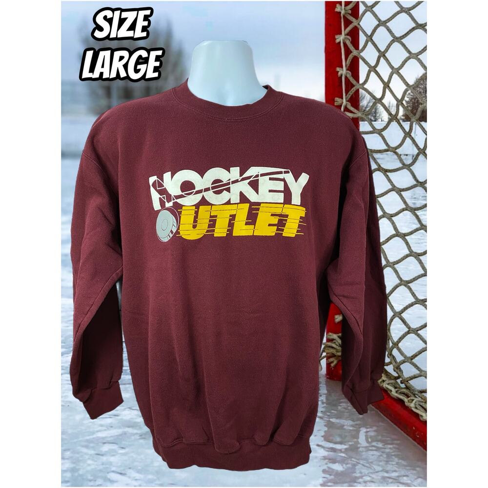 Vintage Hockey Outlet Sweater Adult Size Large Red'ish Purple Long Sleeve 90's